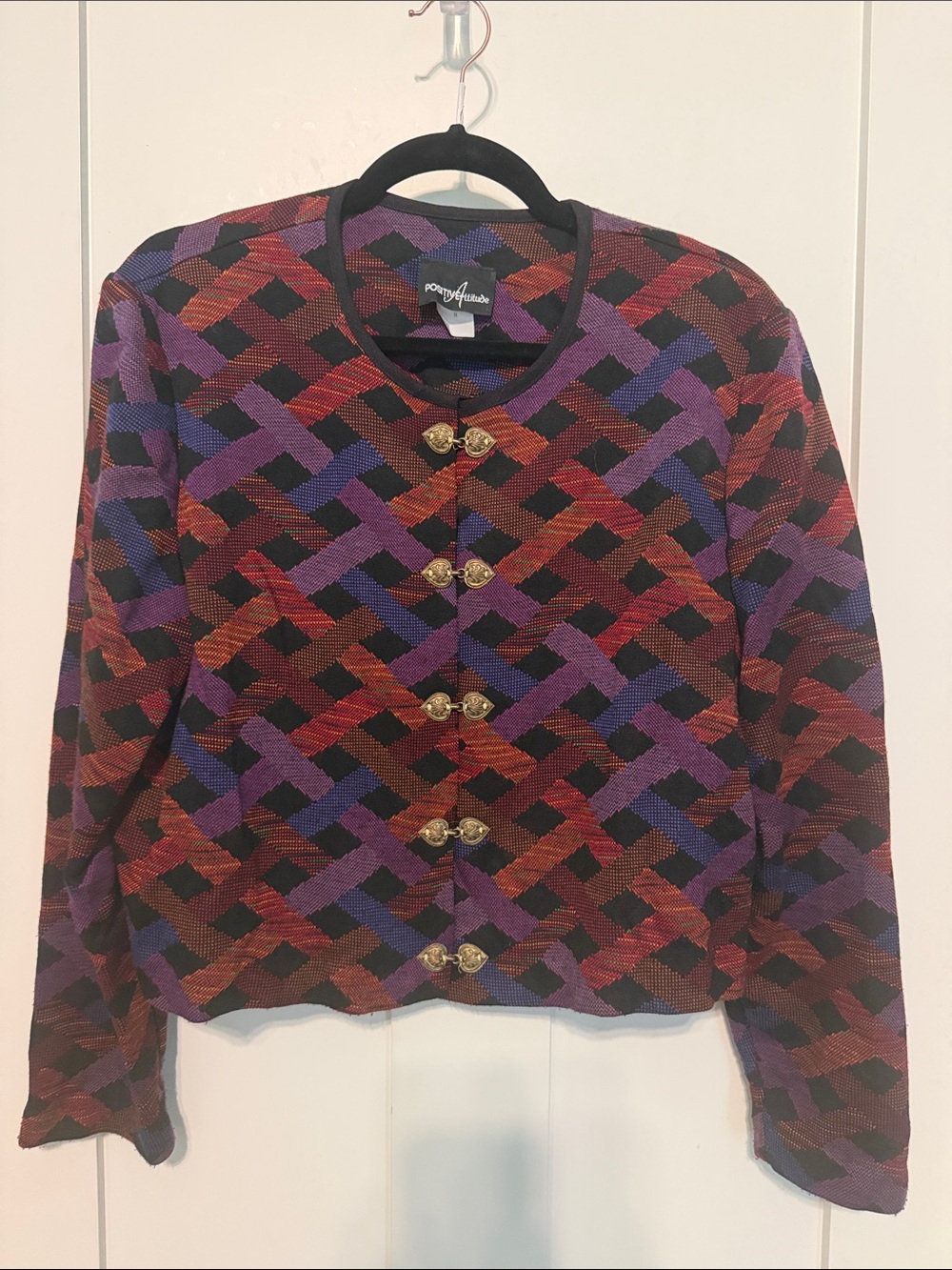 Positive Attitude 90s Multicolor Knit Cardigan - Purple, Red, Black Plus Size 16